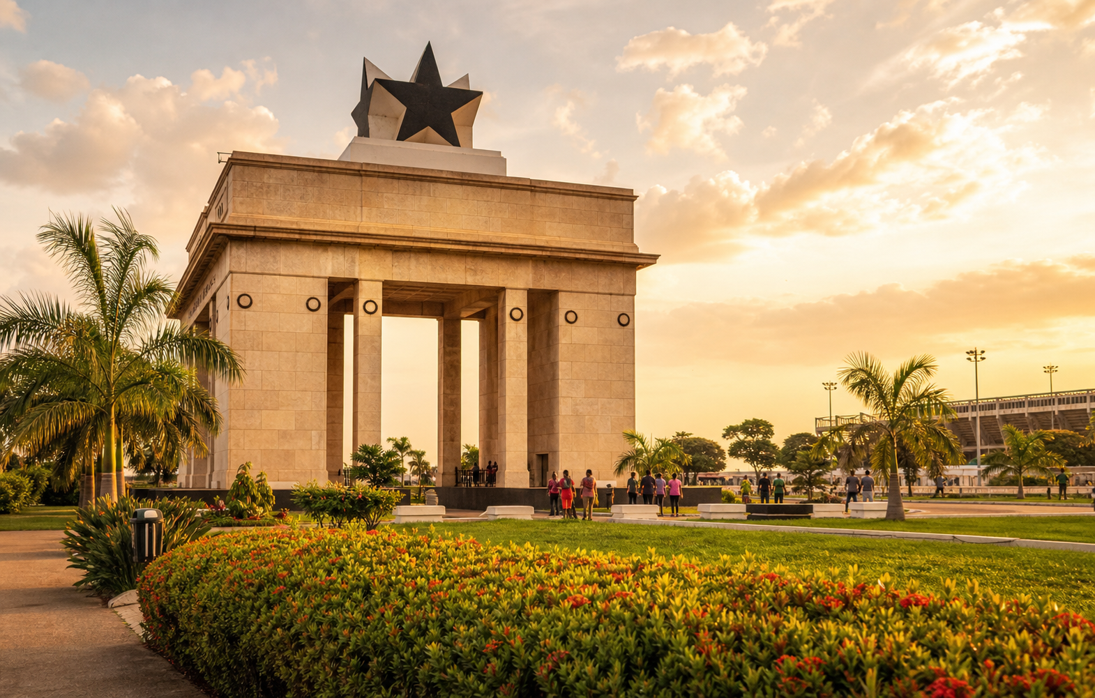 Black Star Gate at Independence Square in Accra at golden hour